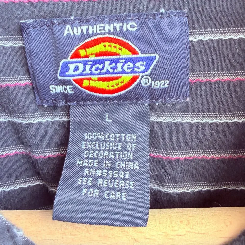 Dickies Y2K Workwear Pearl Snap Western Striped Shirt Black Red Lg